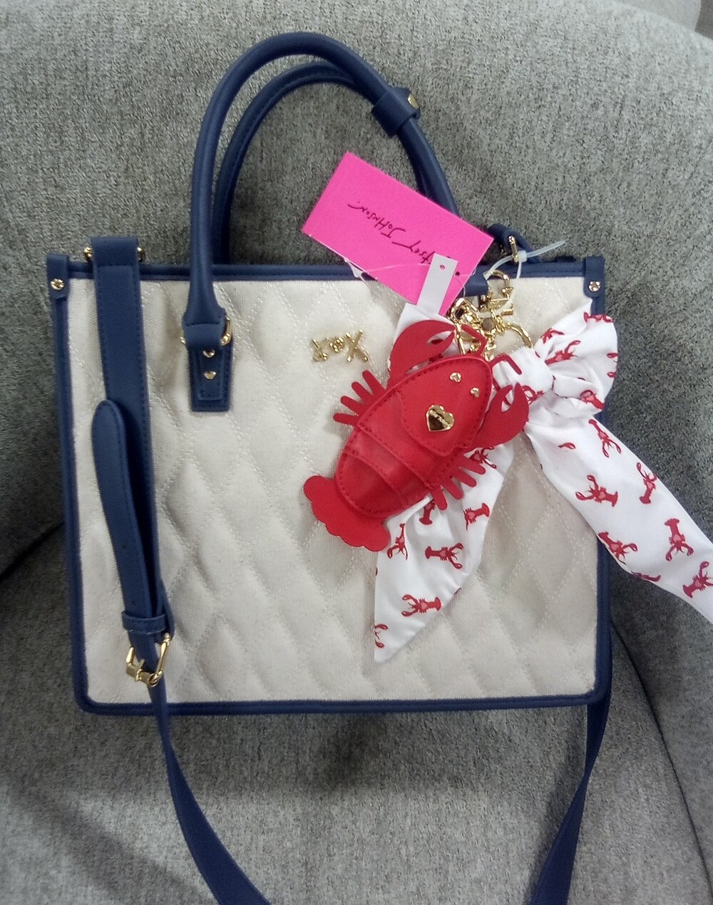 Betsey Johnson Navy Blue & Cream Tote Bag